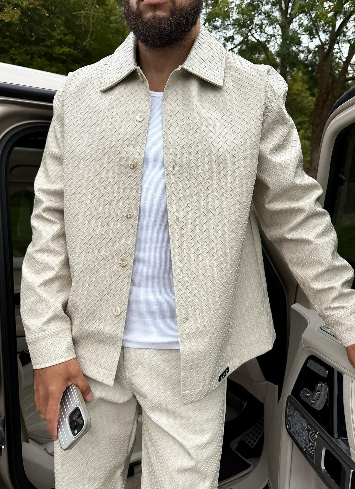 Leather Interlock Pants - Ivory