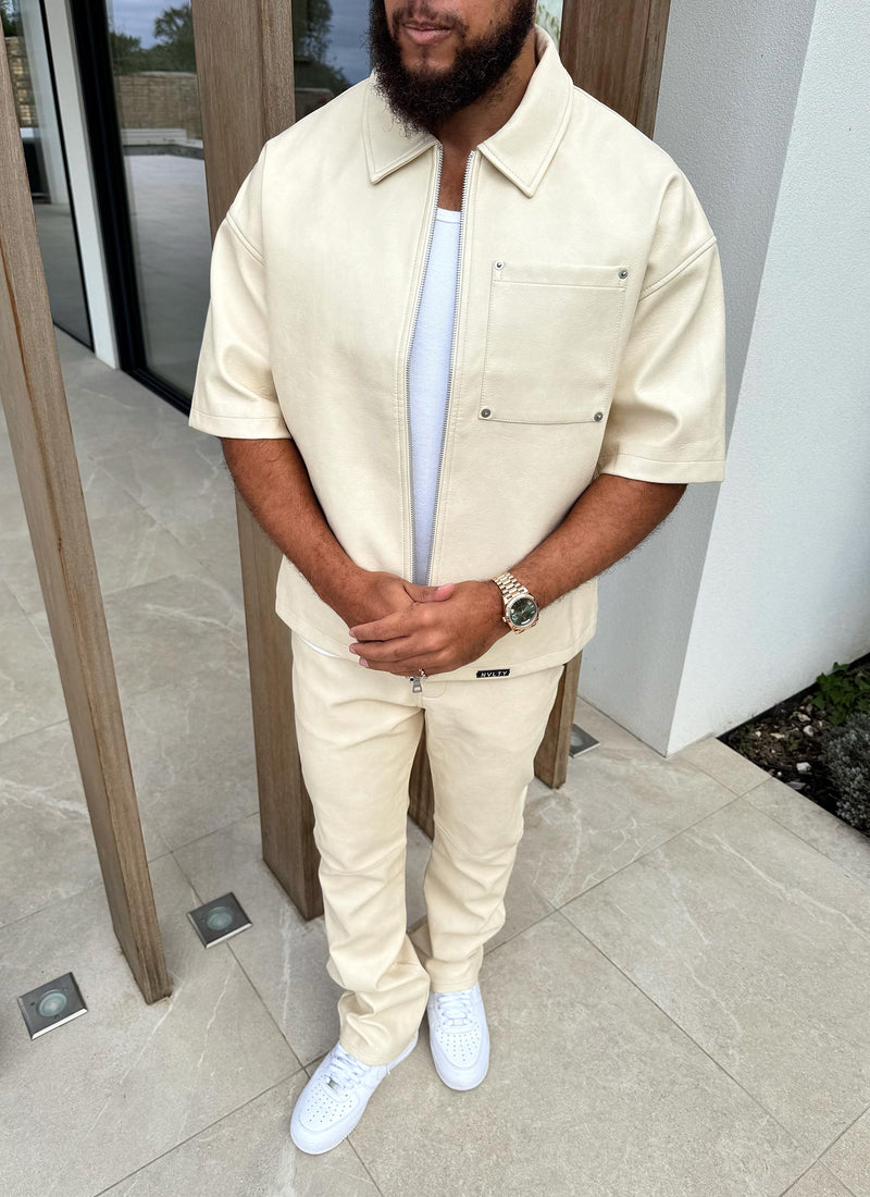 Heavyweight Rivet Leather Shirt - Ivory