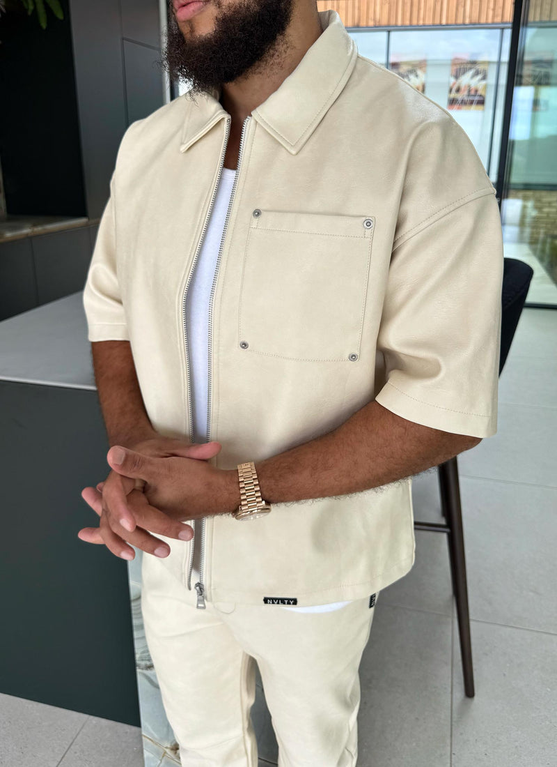 Heavyweight Rivet Leather Shirt - Ivory