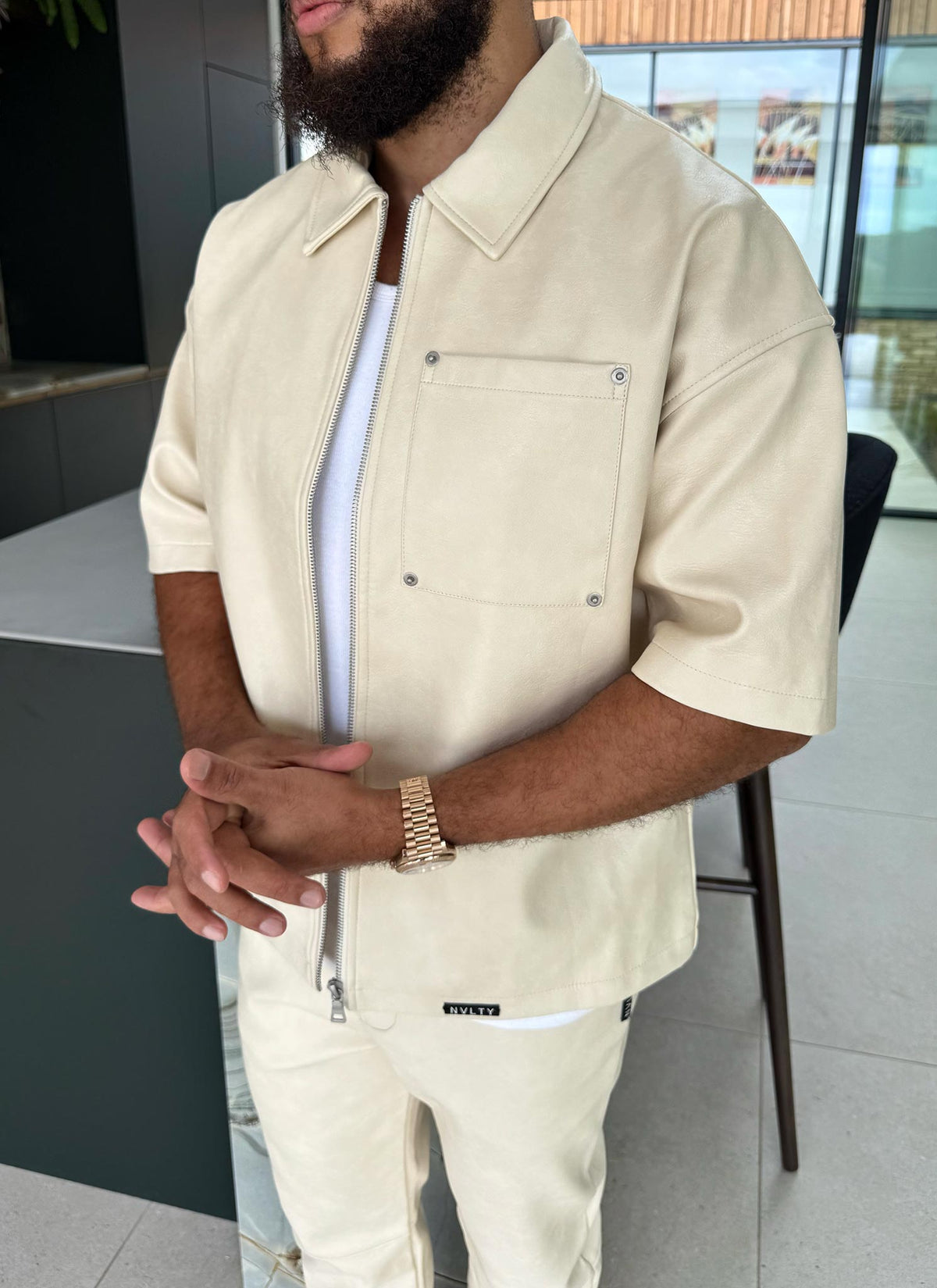 Heavyweight Rivet Leather Shirt - Ivory