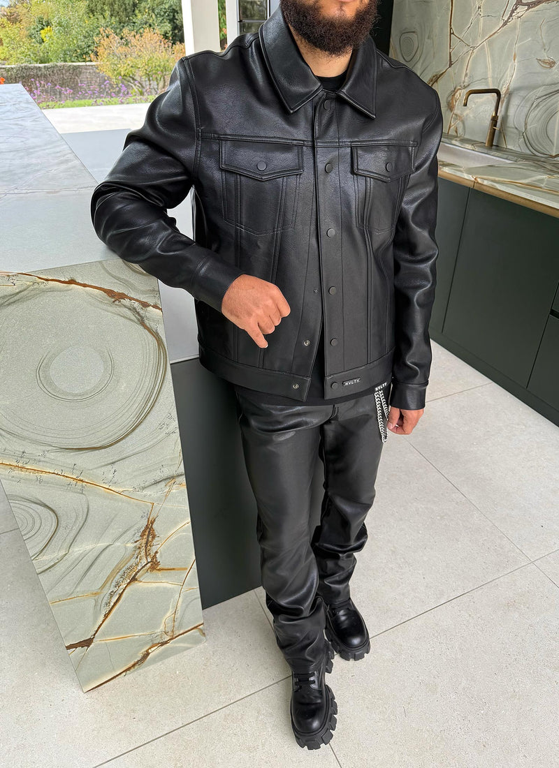 Leather Trucker Jacket - Black