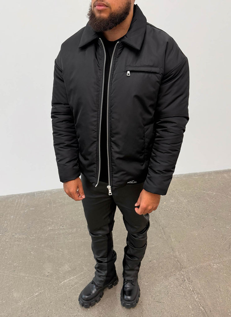 Gefütterte Nylonjacke - Schwarz