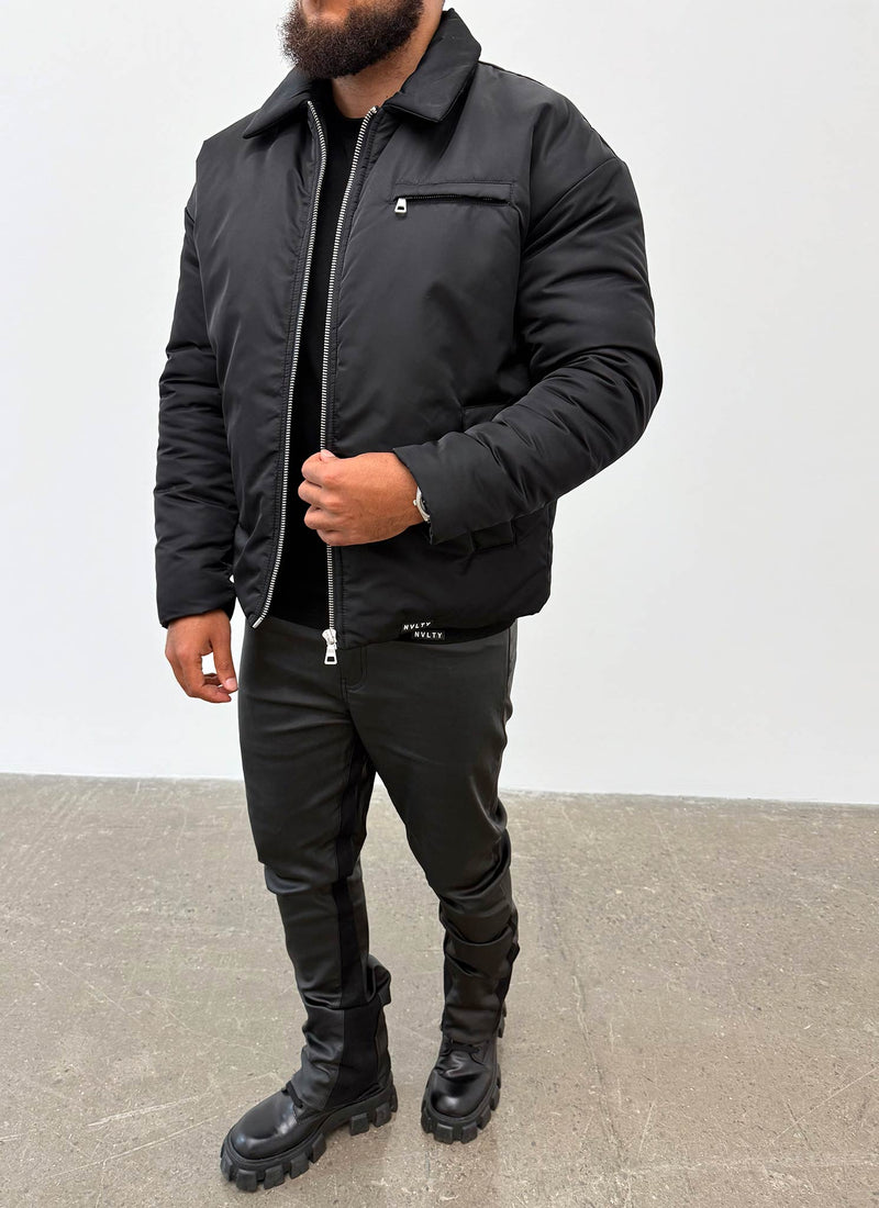 Gefütterte Nylonjacke - Schwarz