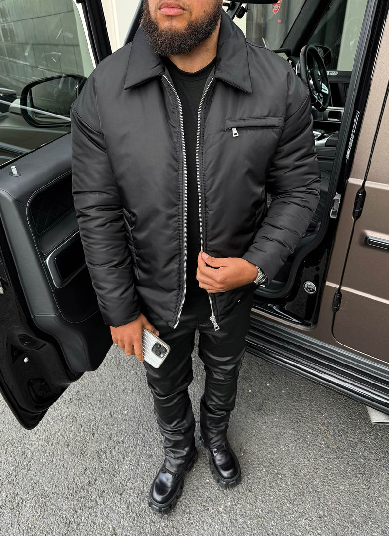 Gefütterte Nylonjacke - Schwarz