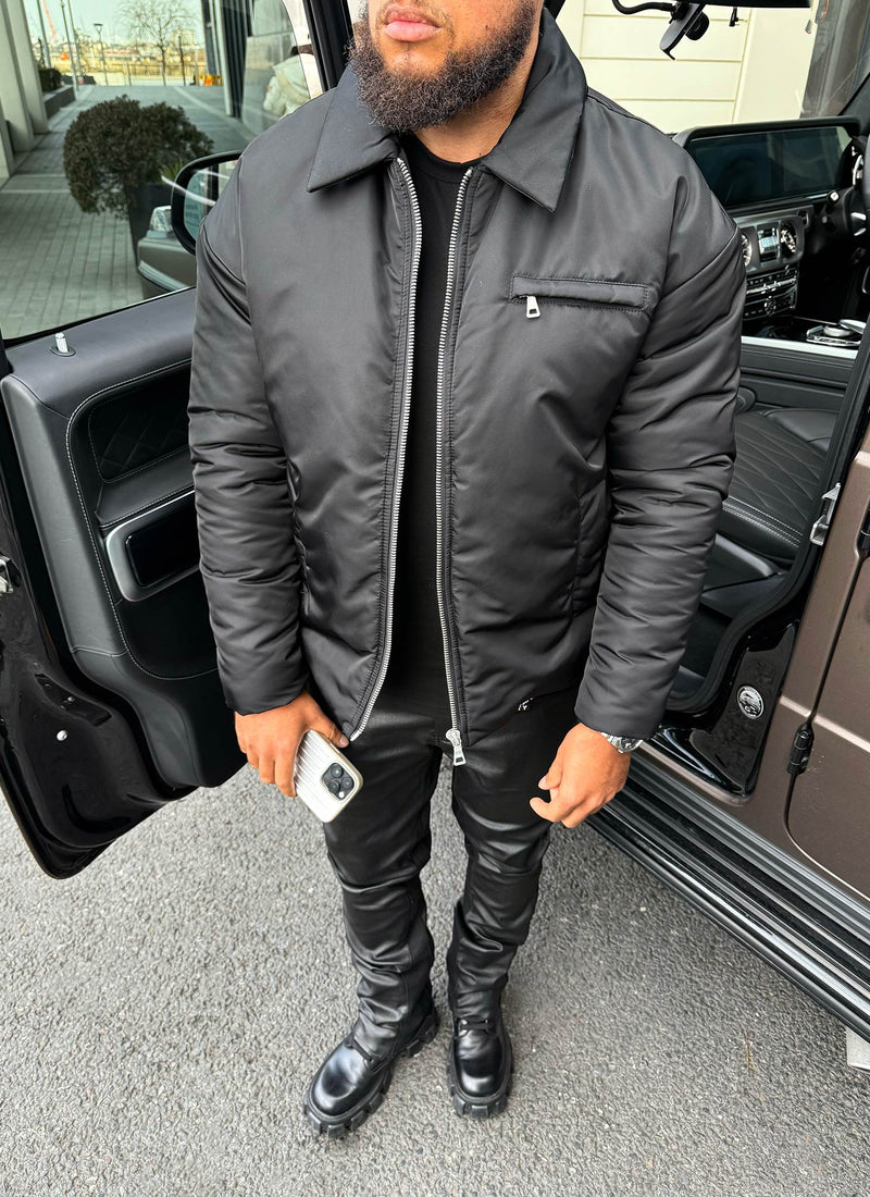Gefütterte Nylonjacke - Schwarz