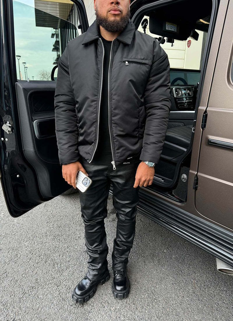 Gefütterte Nylonjacke - Schwarz