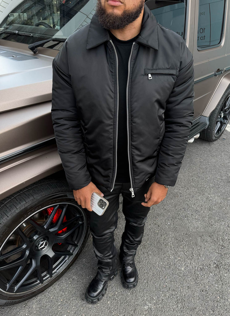 Gefütterte Nylonjacke - Schwarz