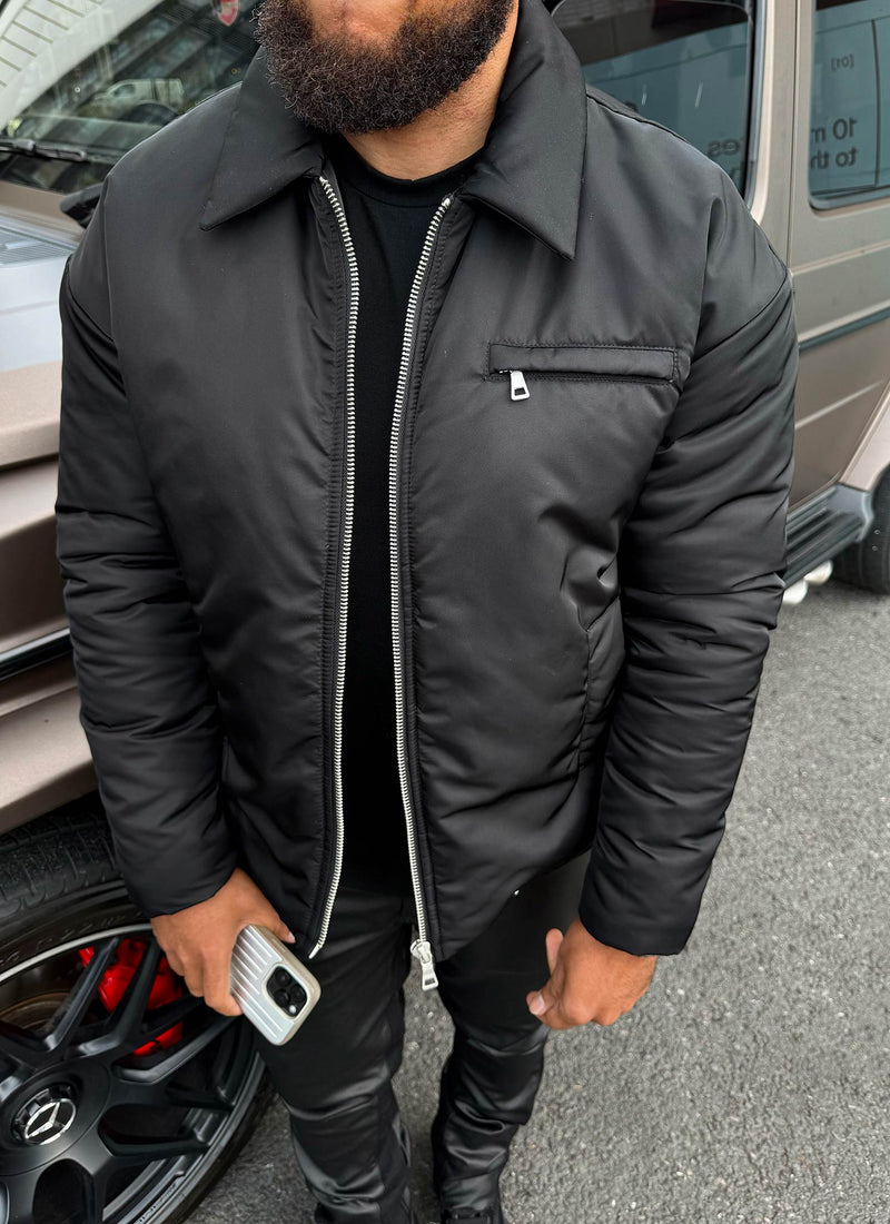 Gefütterte Nylonjacke - Schwarz