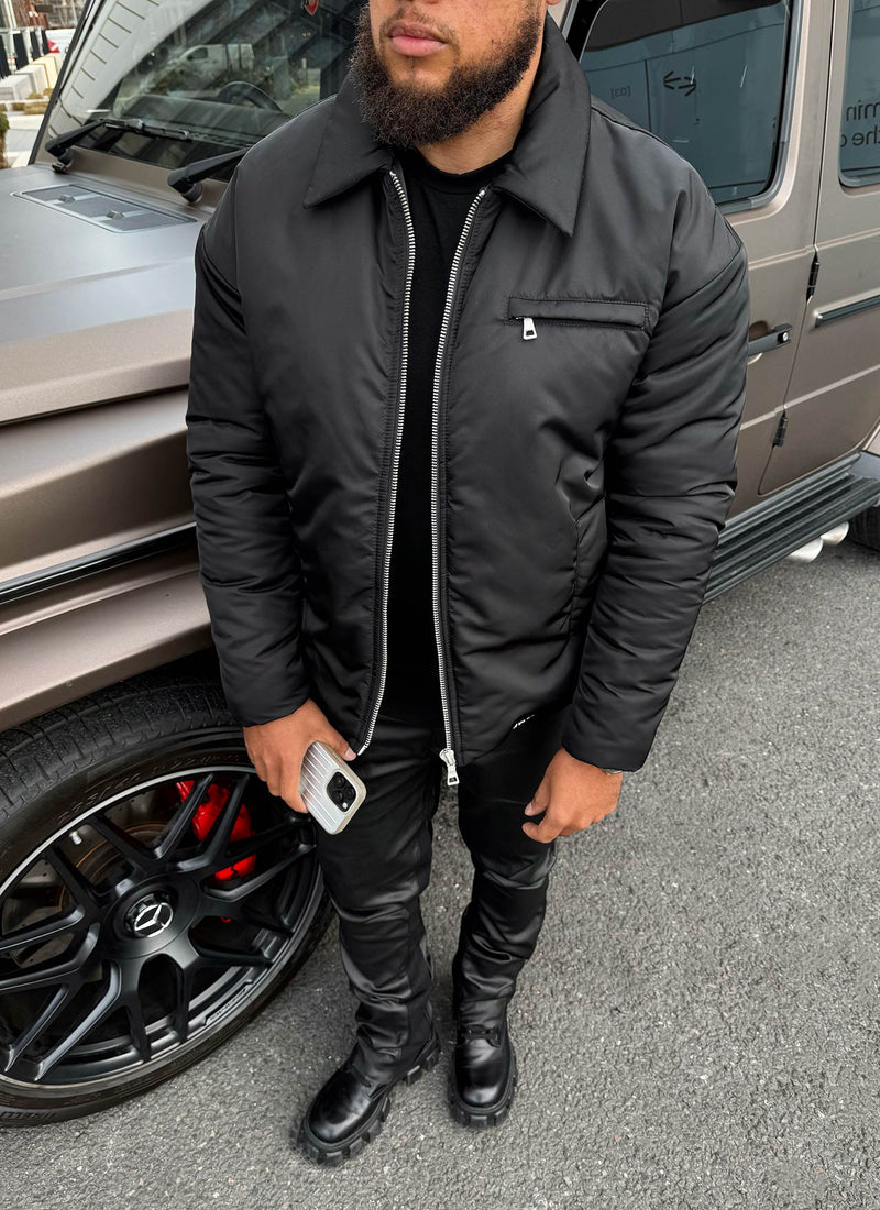 Gefütterte Nylonjacke - Schwarz