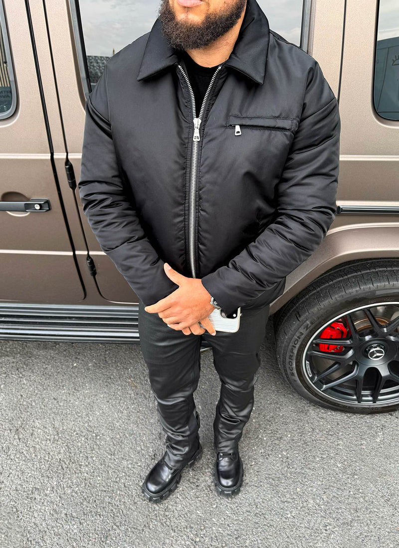 Gefütterte Nylonjacke - Schwarz
