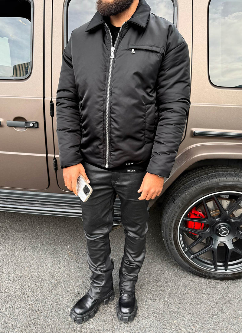 Gefütterte Nylonjacke - Schwarz