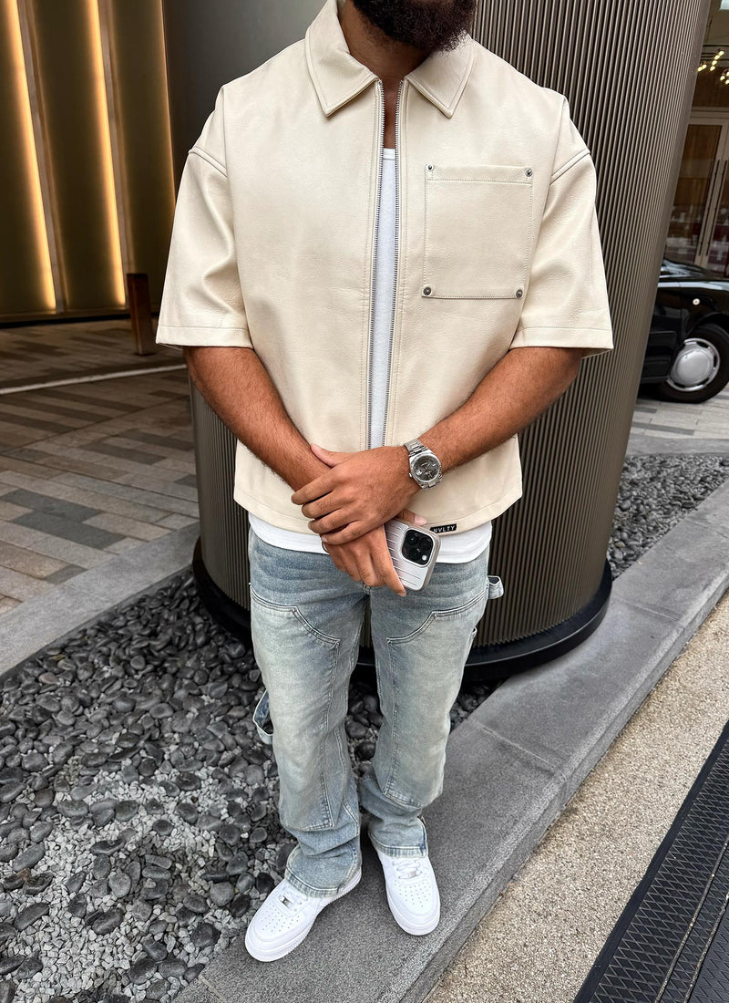 Heavyweight Rivet Leather Shirt - Ivory