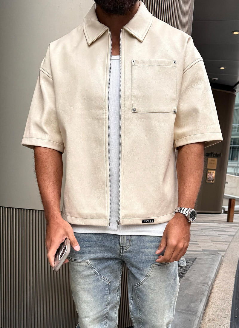 Heavyweight Rivet Leather Shirt - Ivory