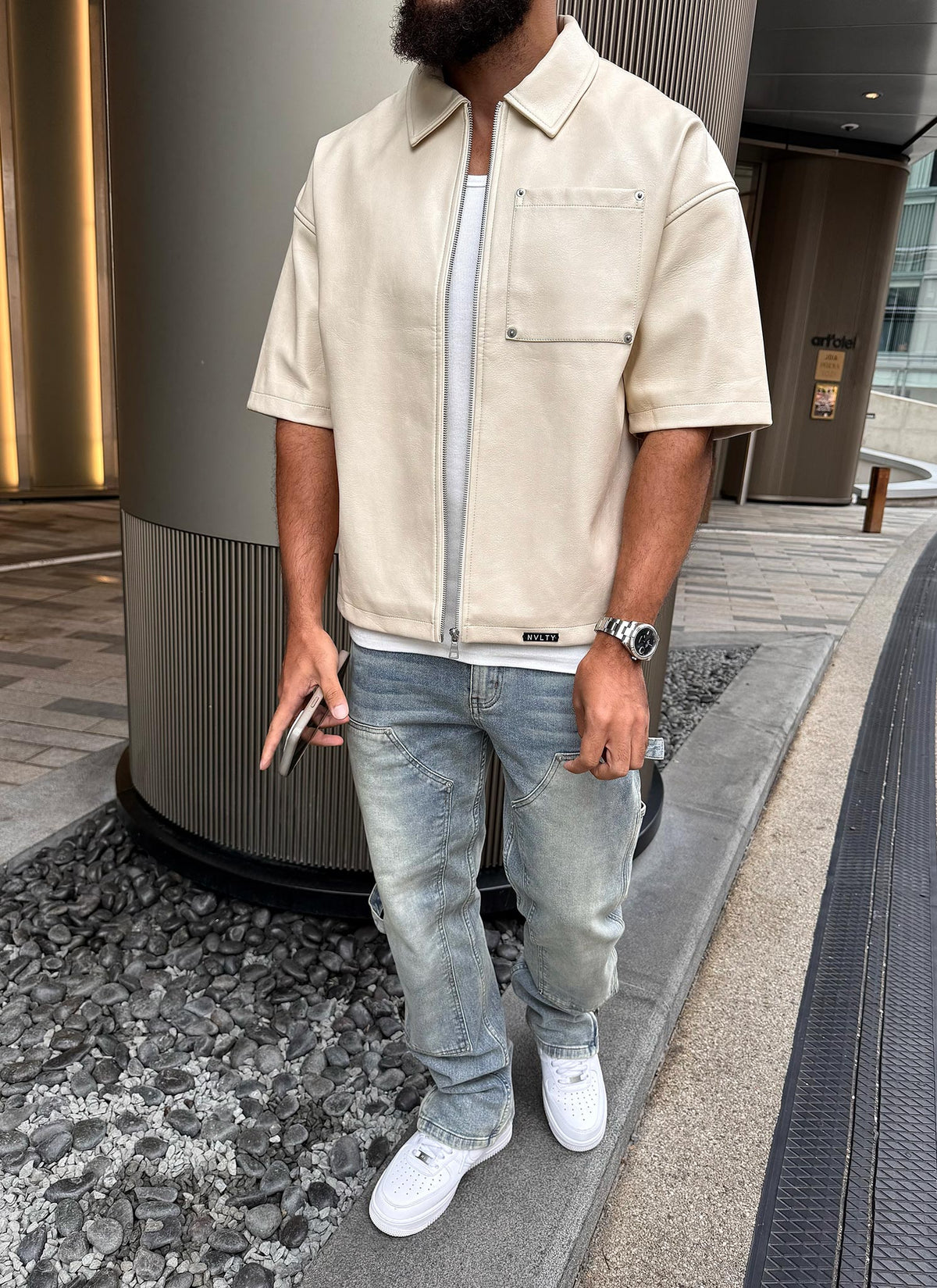 Heavyweight Rivet Leather Shirt - Ivory