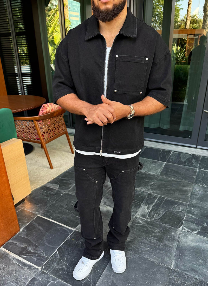 Vintage Rivet Denim Shirt - Black