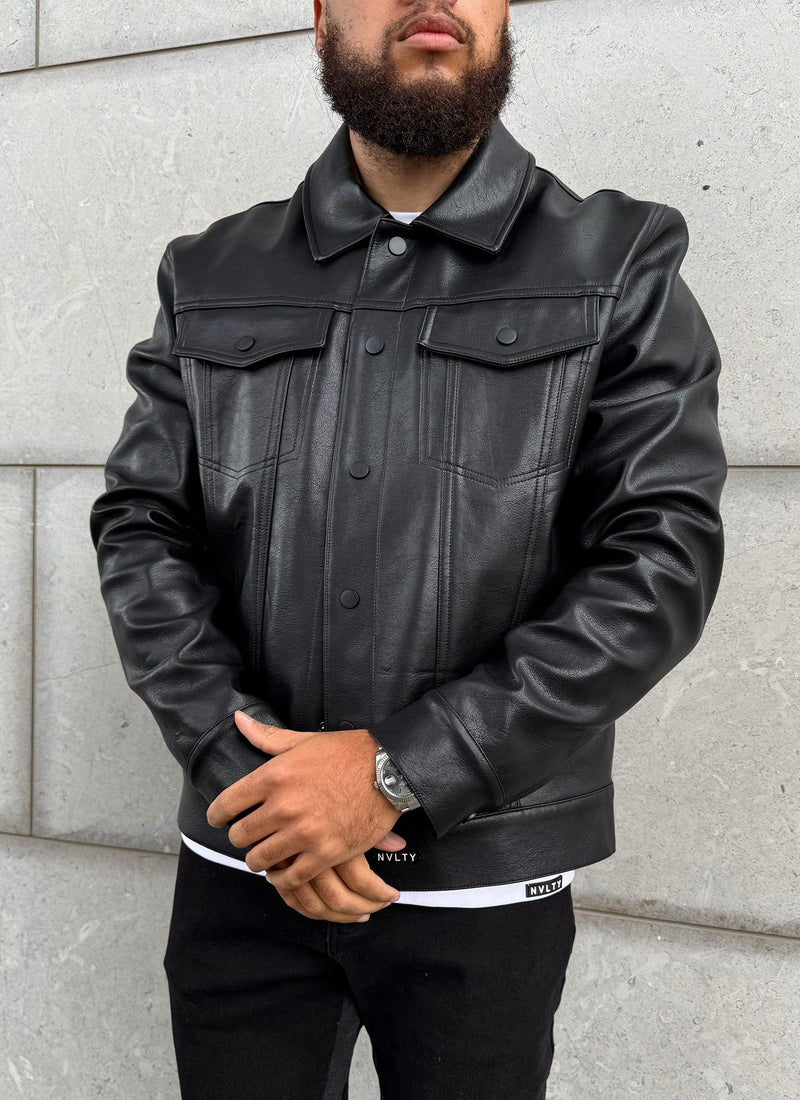 Leather Trucker Jacket - Black