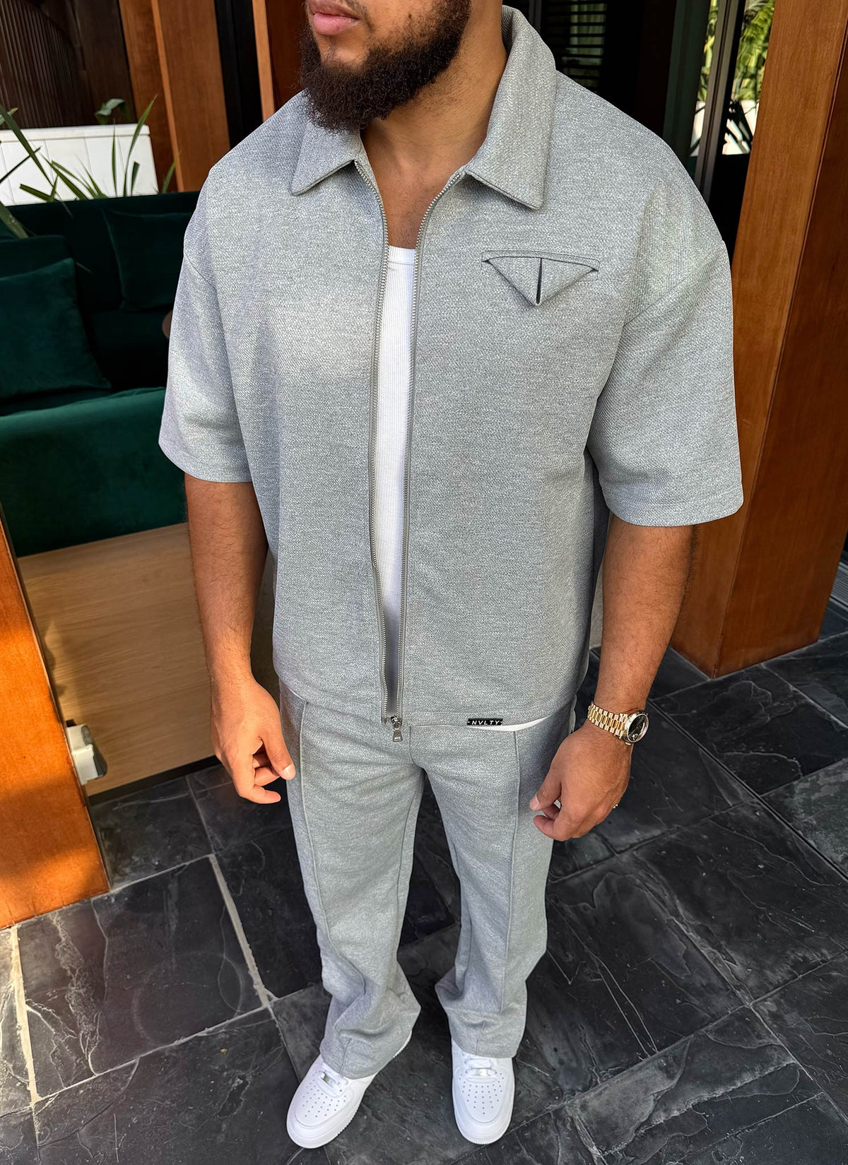 Twill-Hemd mit Einstecktuch - Grau