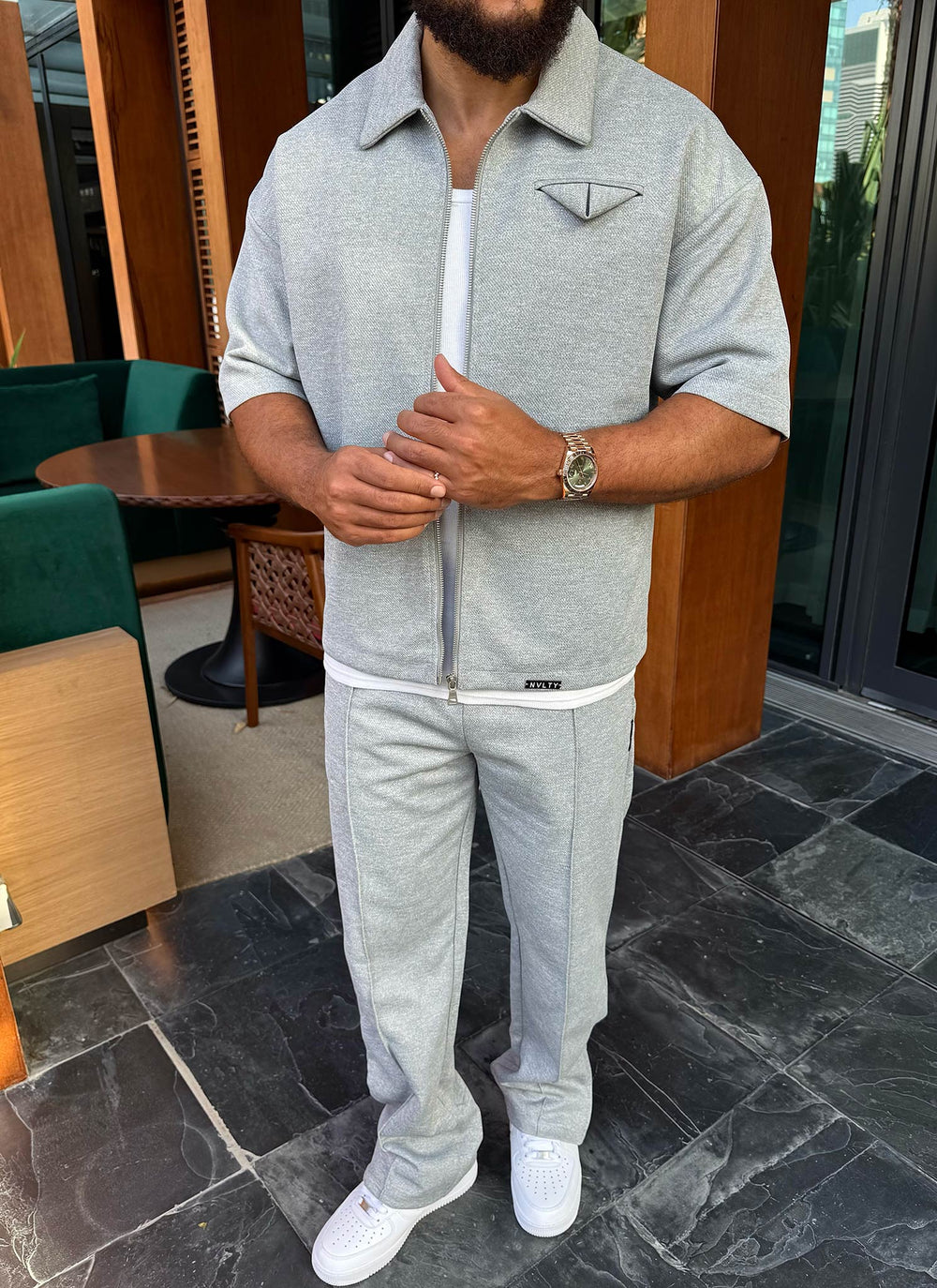 Bundfaltenhose aus Twill - Grau