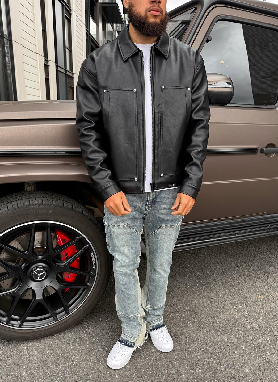 Leather Carpenter Rivet Jacket - Black