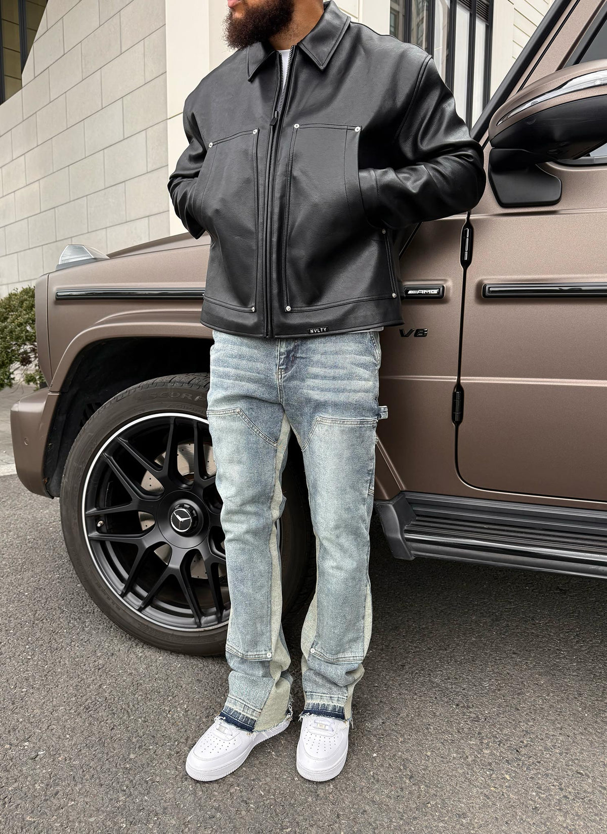 Leather Carpenter Rivet Jacket - Black