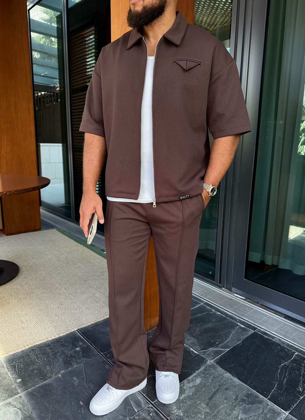 Twill Pleat Pants - Brown