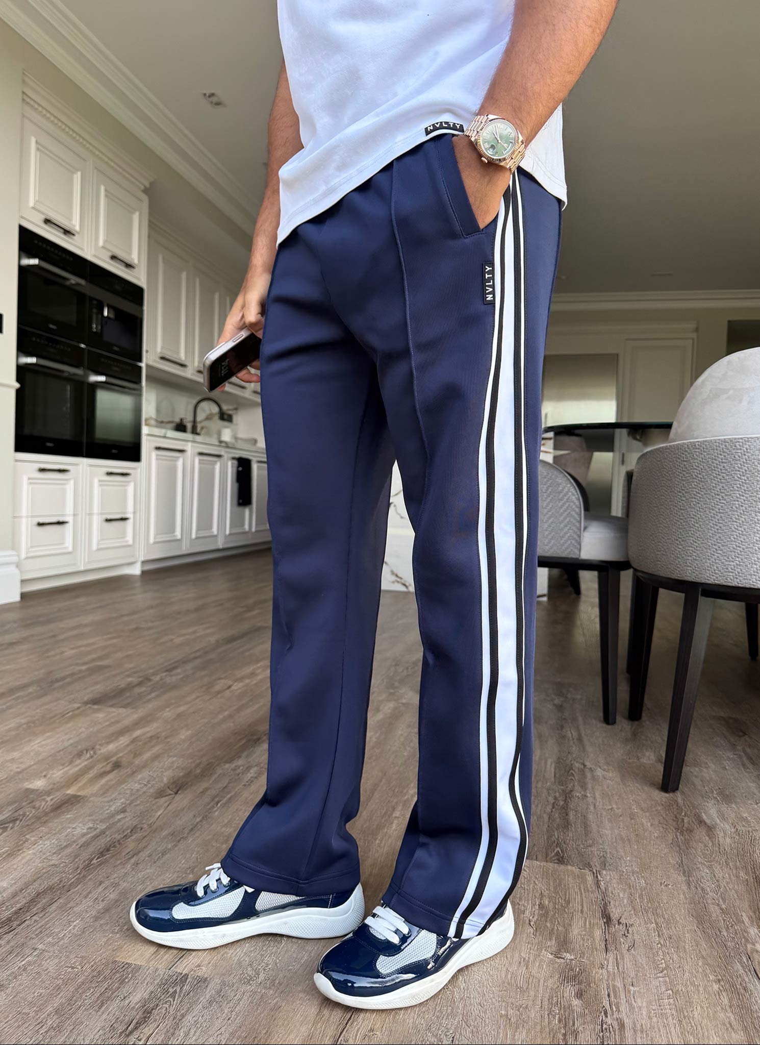 Panelled Luxe Track Pants - Navy