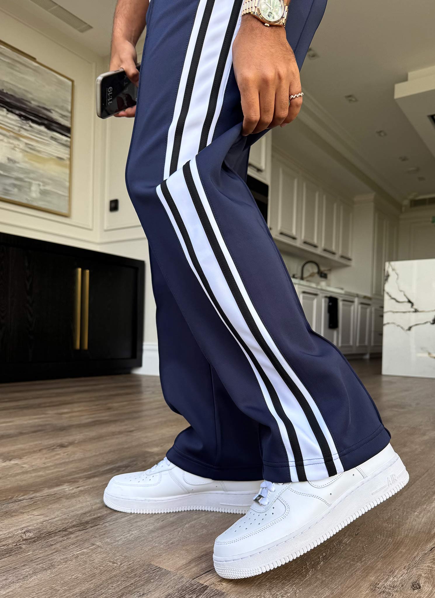 Panelled Luxe Track Pants - Navy