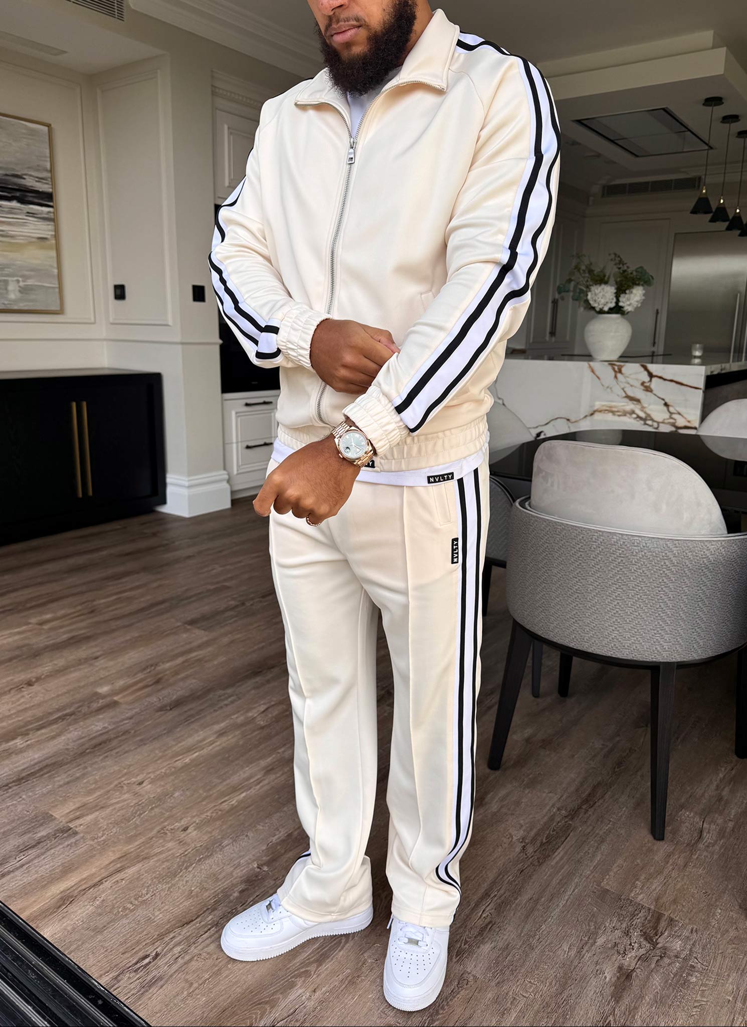 Panelled Luxe Track Pants - Ivory