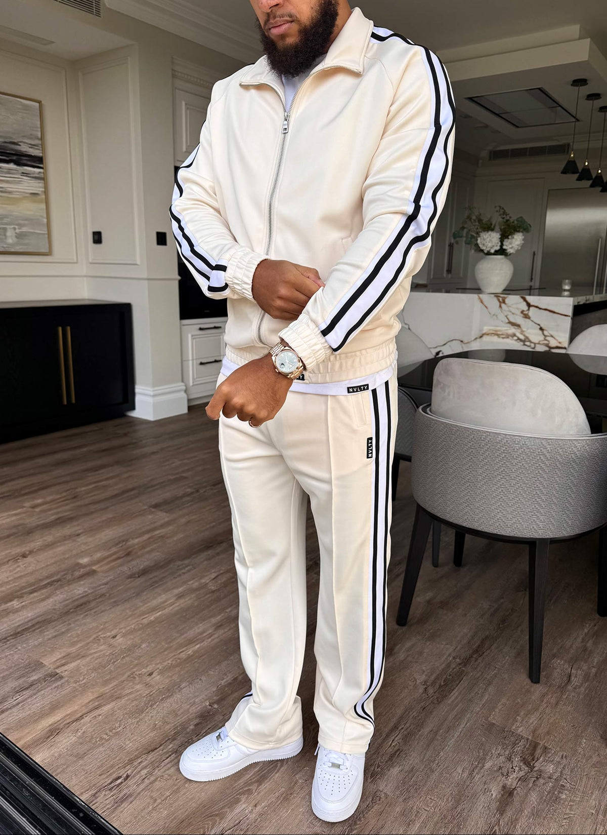 Panelled Luxe Track Pants - Ivory