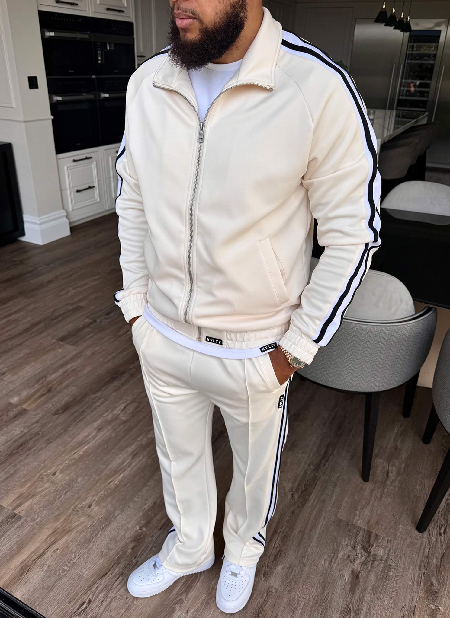 Panelled Luxe Track Jacket - Ivory