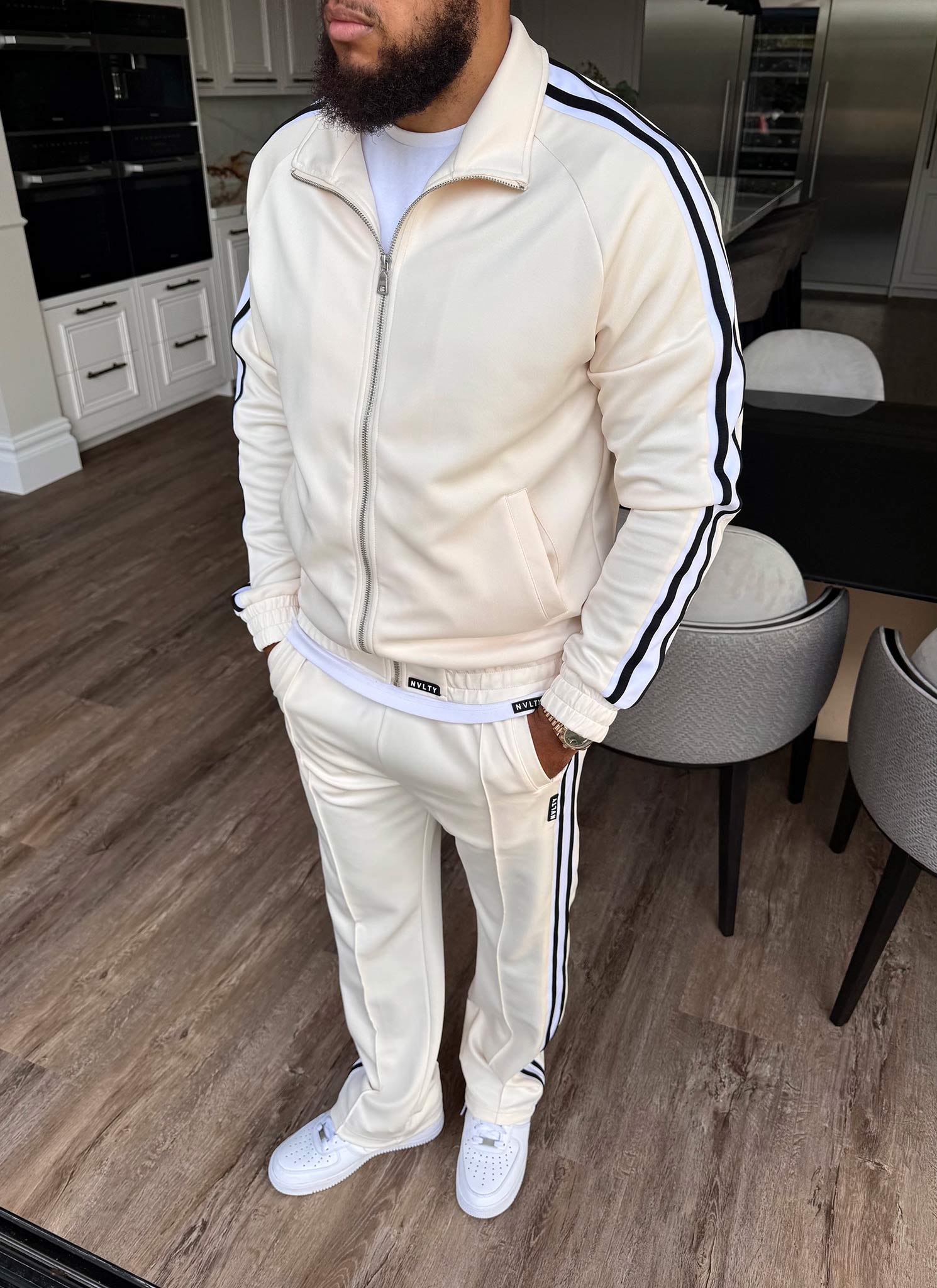 Panelled Luxe Track Jacket - Ivory