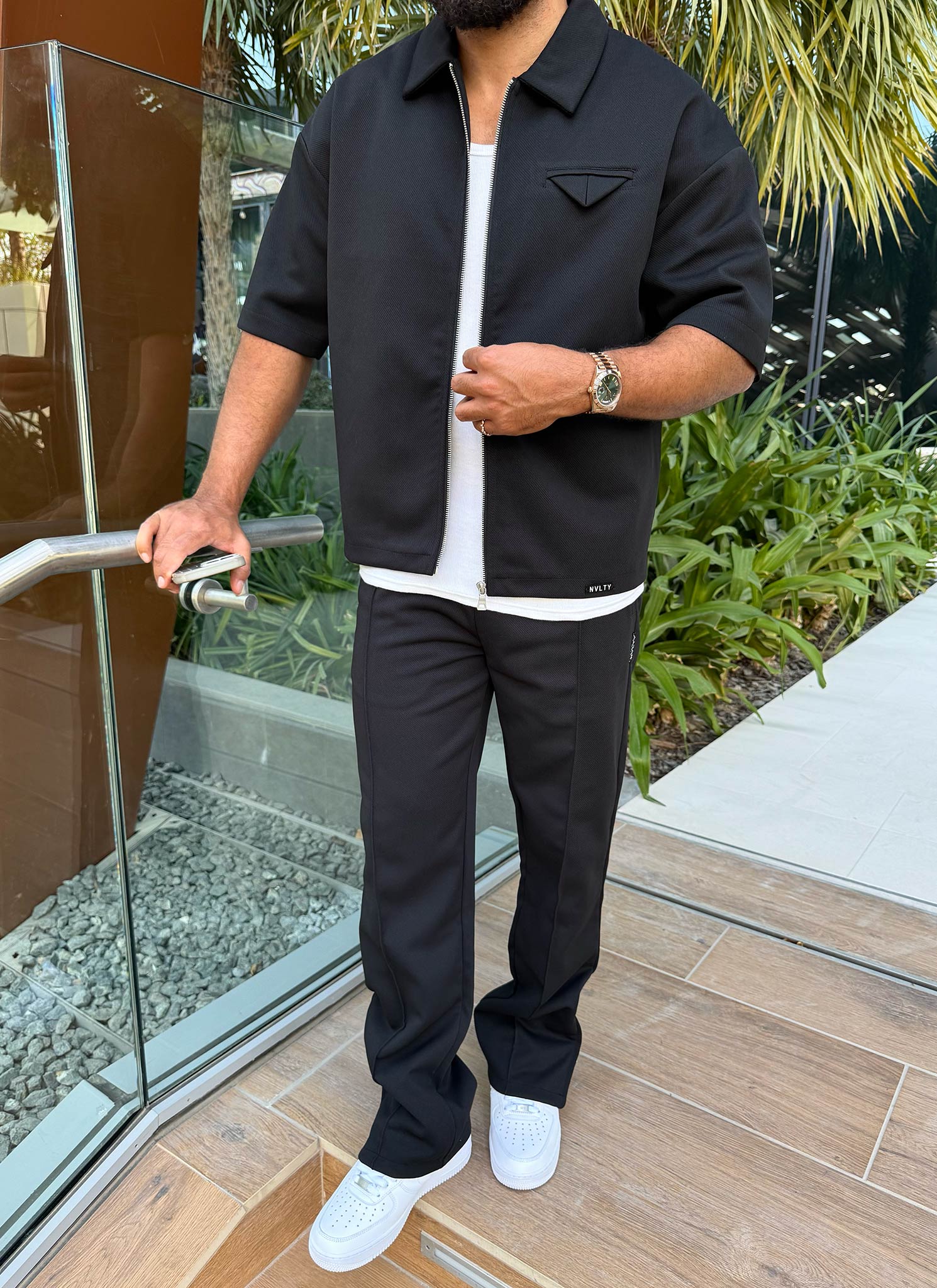 Bundfaltenhose aus Twill - Schwarz