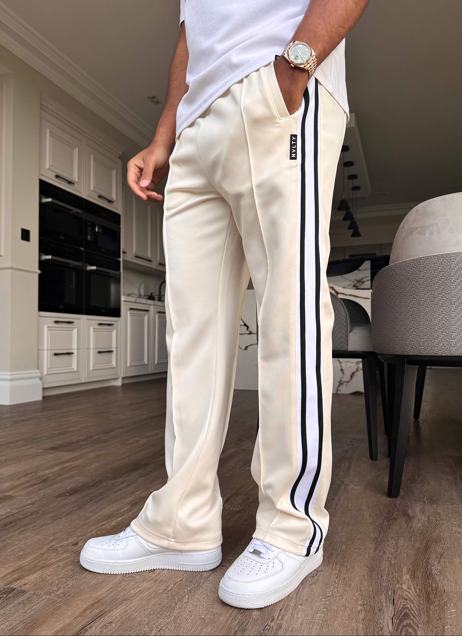 Panelled Luxe Track Pants - Ivory