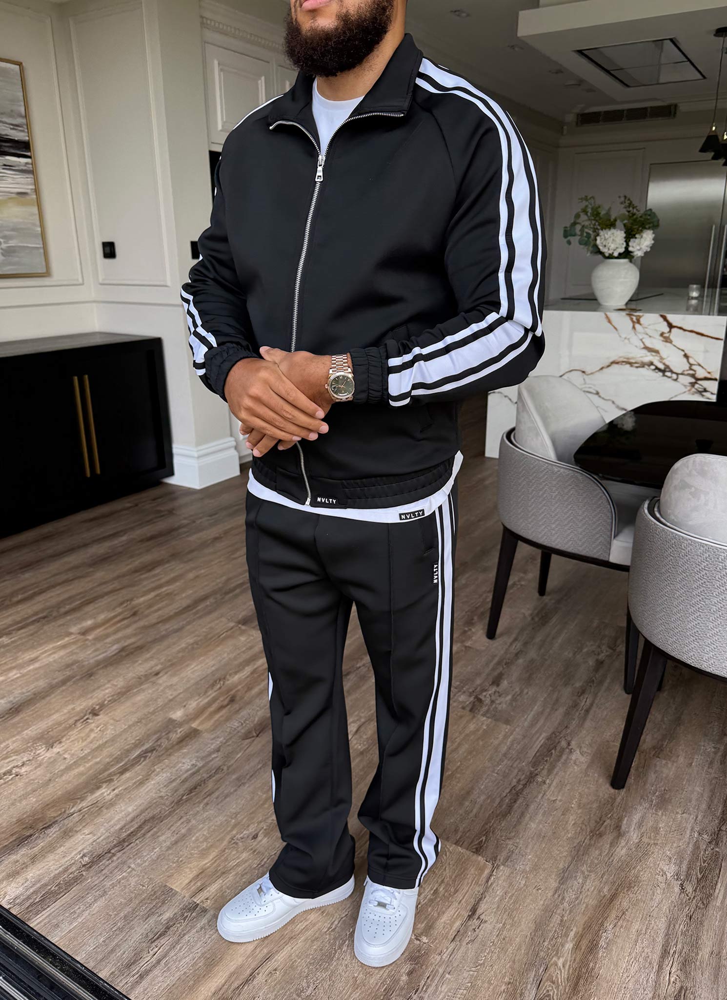 Panelled Luxe Track Jacket - Black