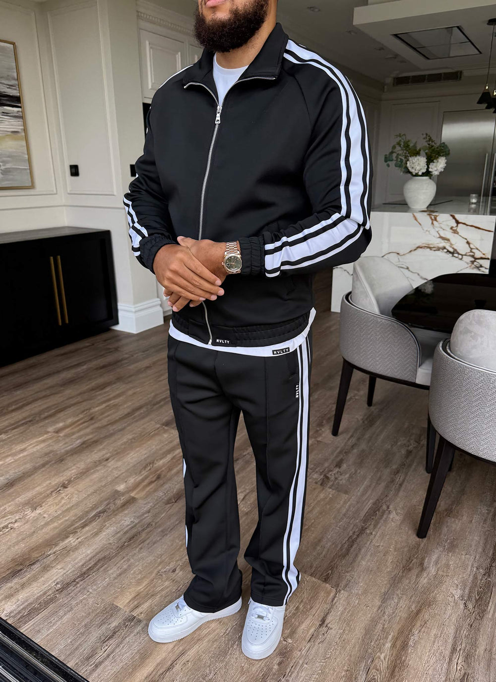 Panelled Luxe Track Jacket - Black