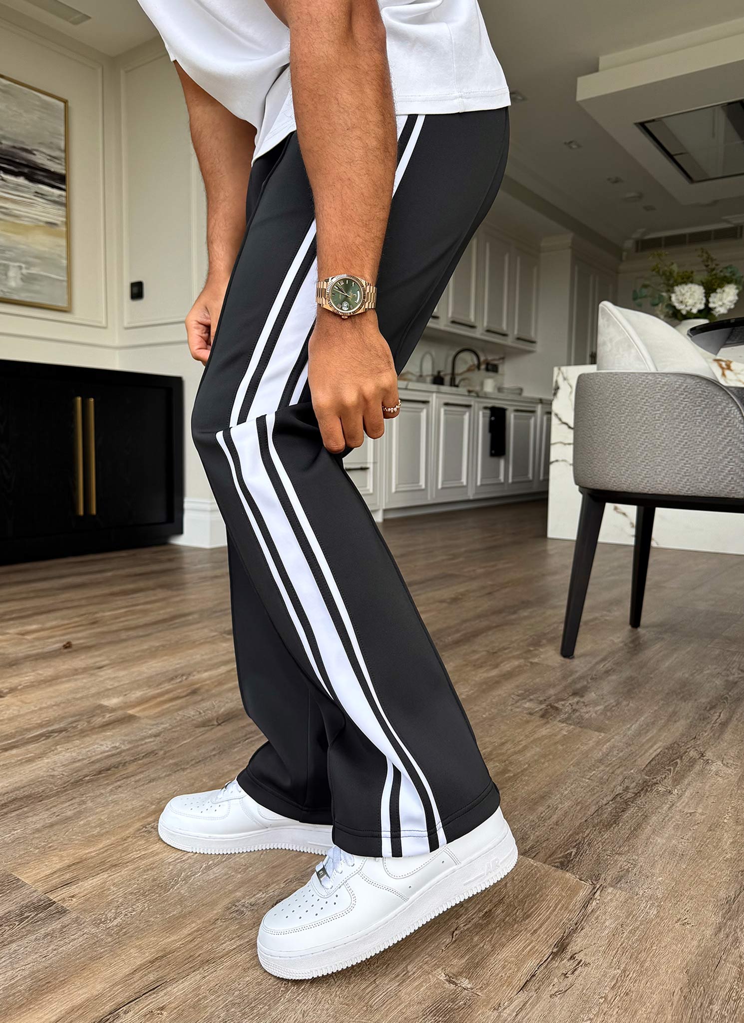 Panelled Luxe Track Pants - Black