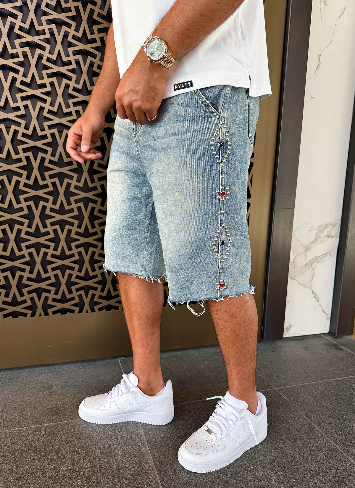 Vintage Jeansshorts mit Nieten - Blau