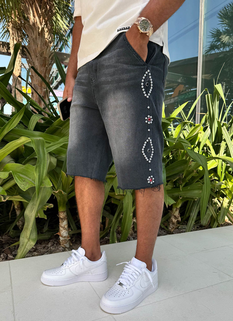 Vintage Jeansshorts mit Nieten - Schwarz