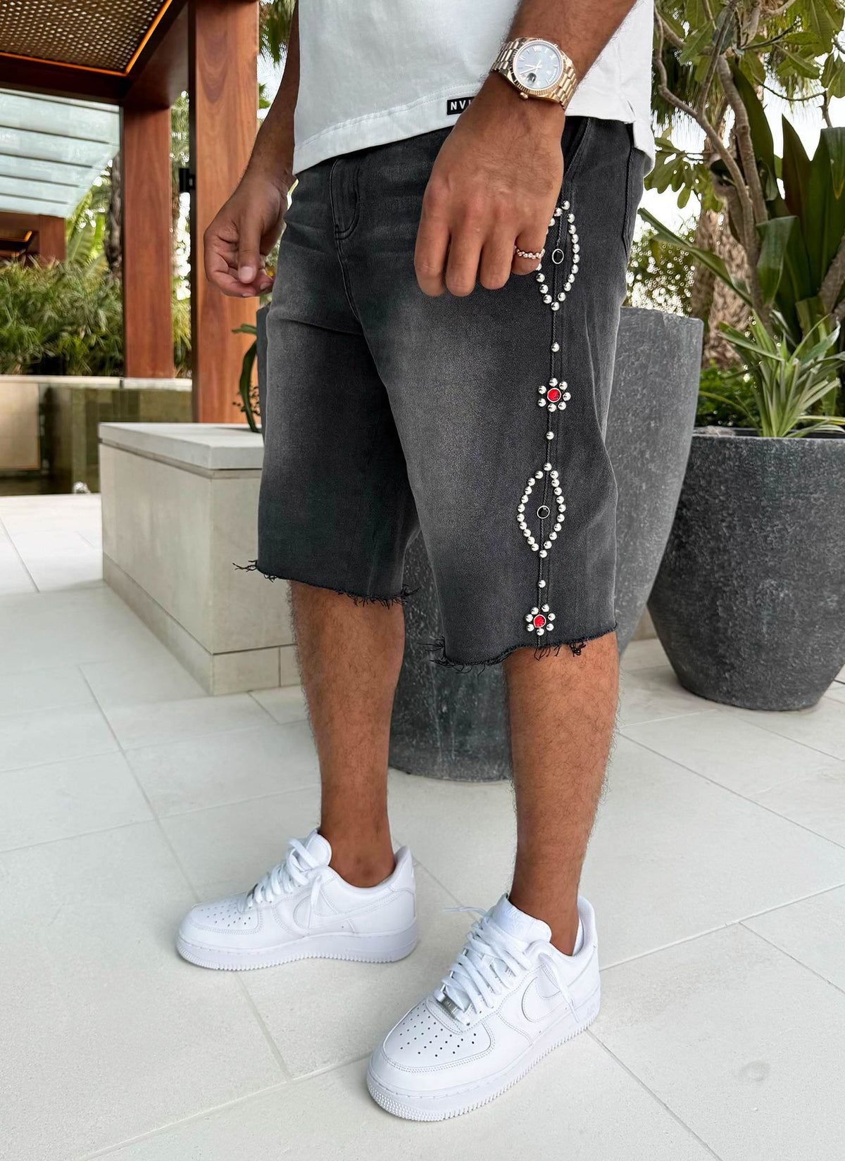 Vintage Jeansshorts mit Nieten - Schwarz
