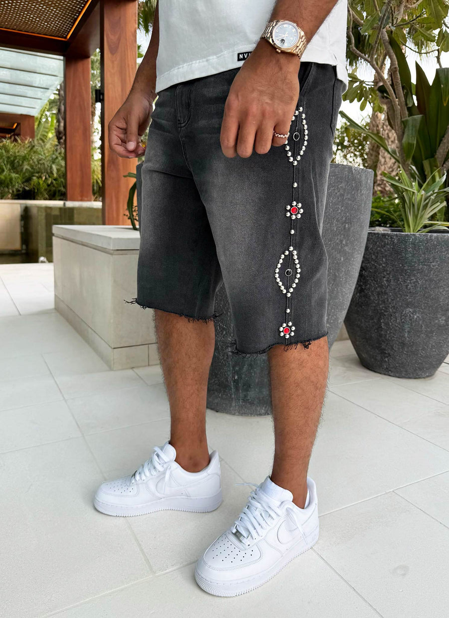 Vintage Jeansshorts mit Nieten - Schwarz