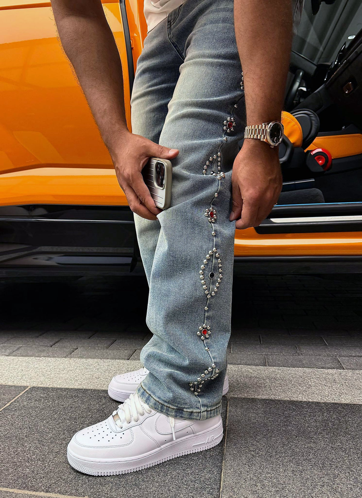 Vintage Jeans mit Nieten - Blau