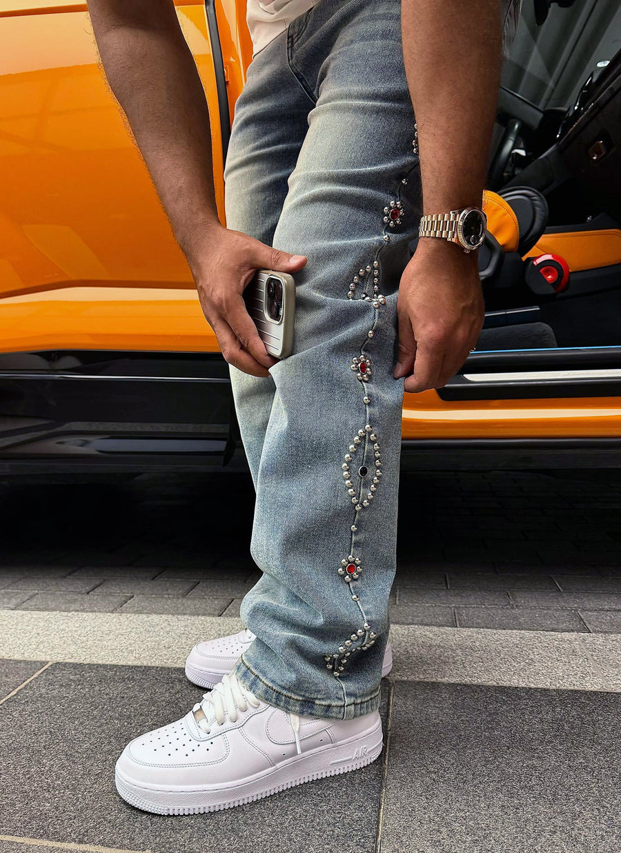 Vintage Jeans mit Nieten - Blau