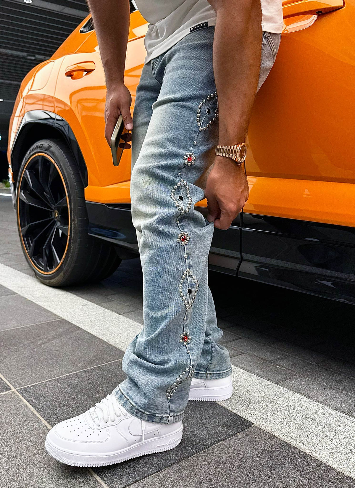 Vintage Jeans mit Nieten - Blau