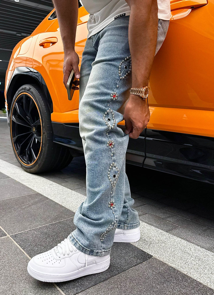 Vintage Jeans mit Nieten - Blau