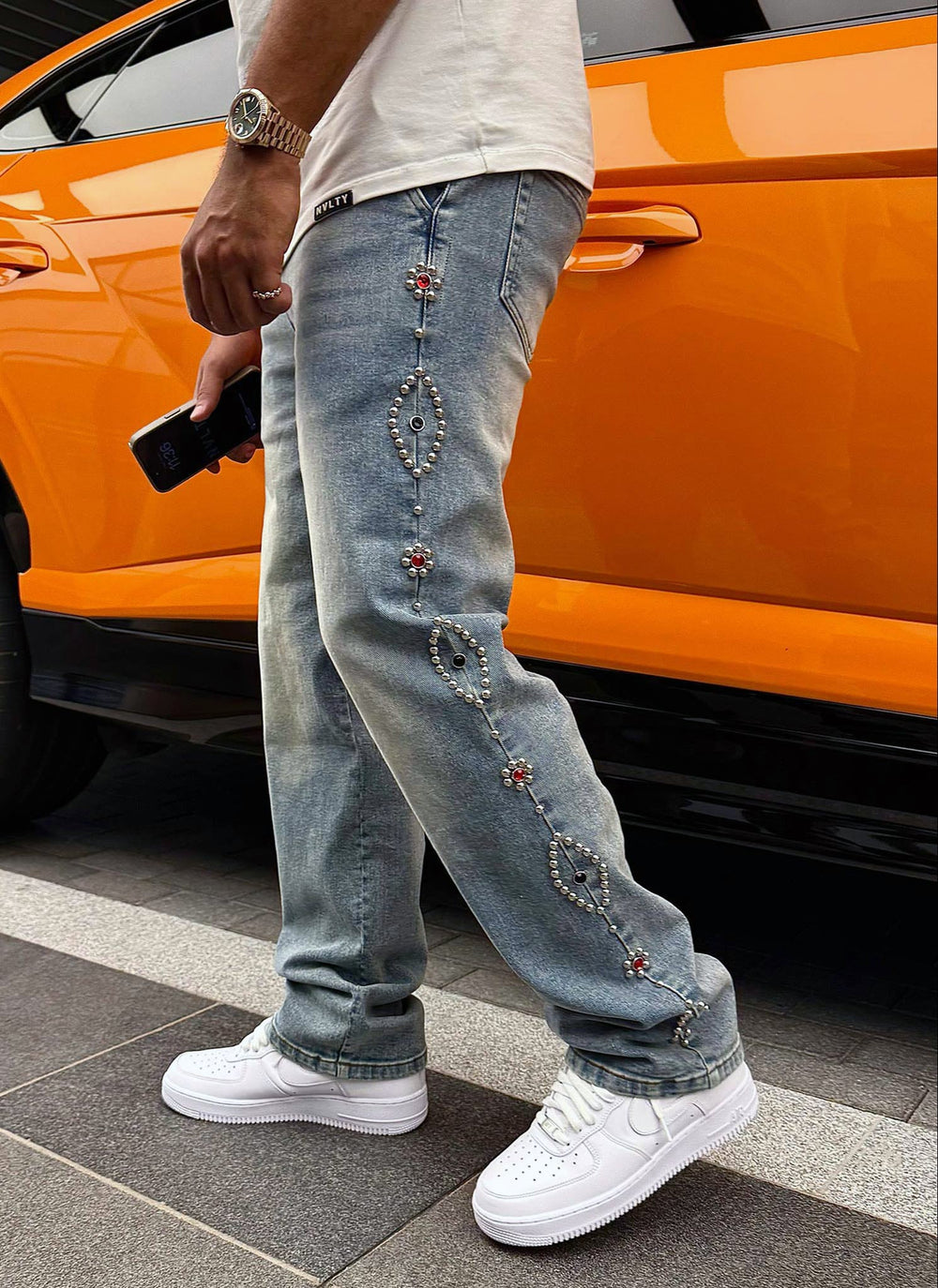 Vintage Jeans mit Nieten - Blau