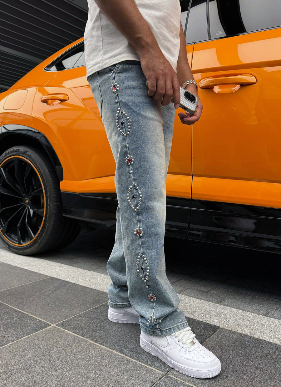 Vintage Jeans mit Nieten - Blau