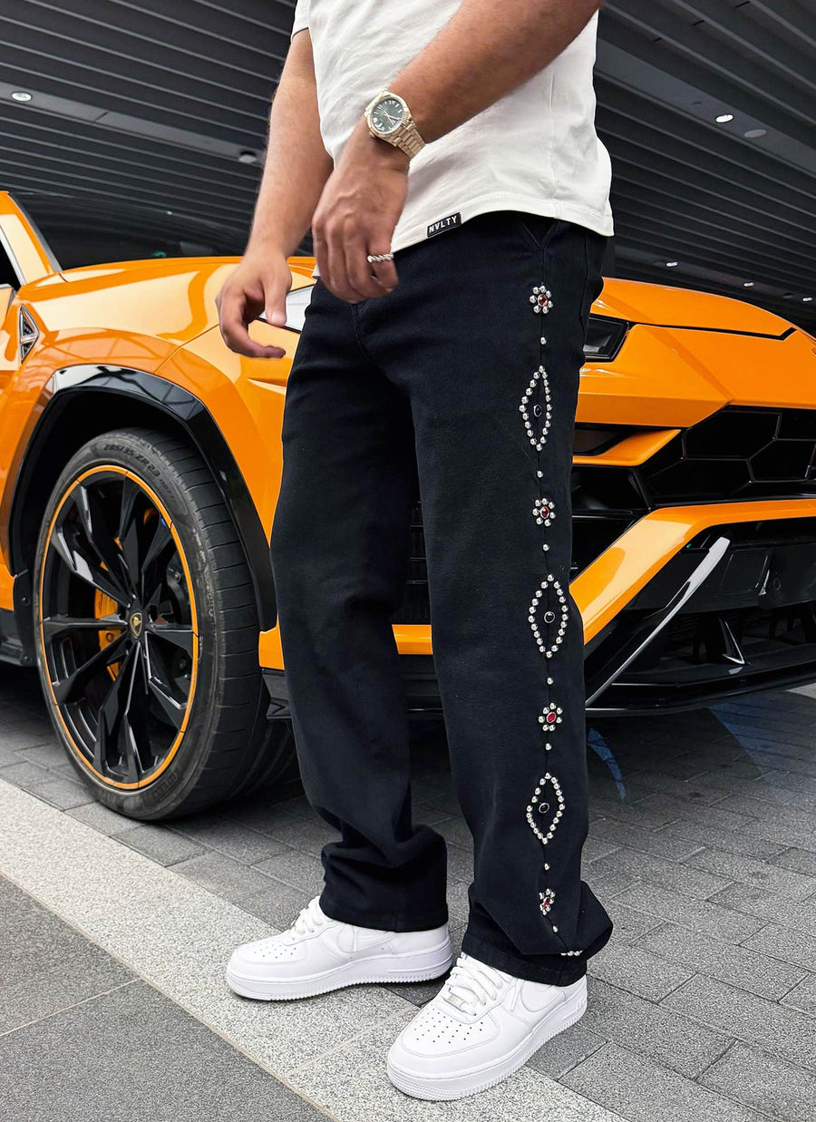 Vintage-Jeans mit Nieten - Schwarz