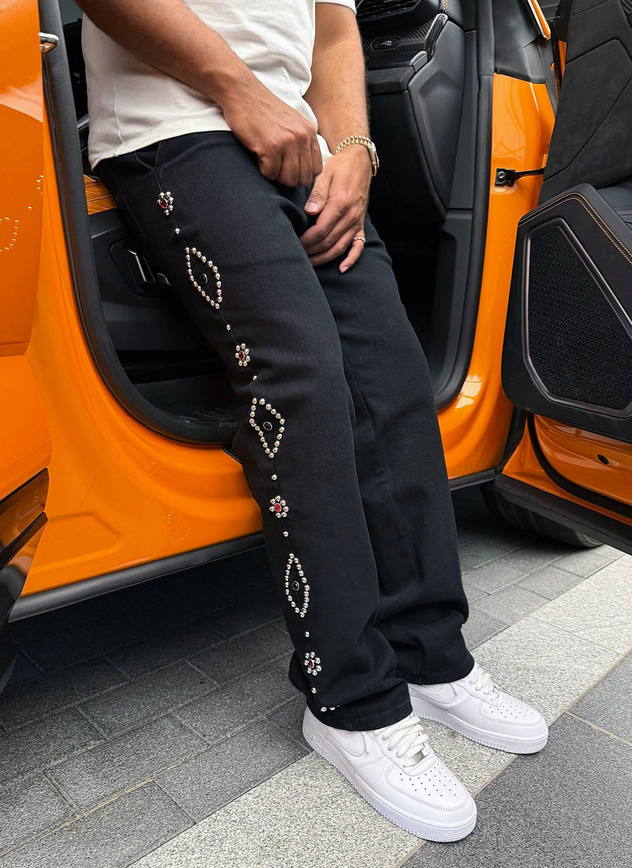 Vintage-Jeans mit Nieten - Schwarz
