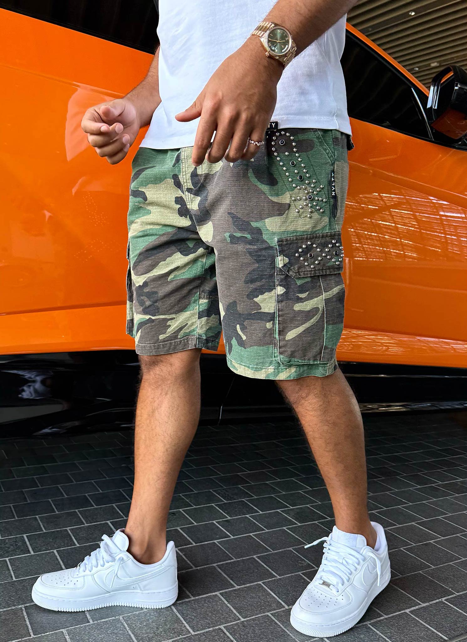 Vintage Cargo-Shorts mit Nieten - Camo