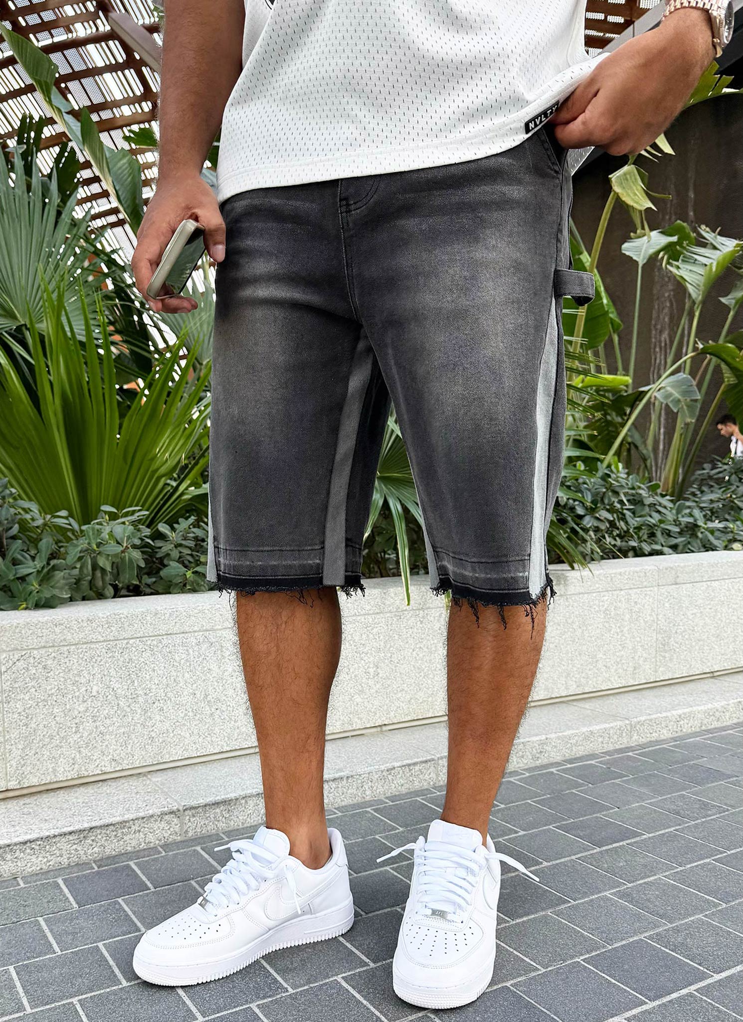 Vintage Flare Denim Shorts - Schwarz
